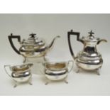 A Walker & Hall silver teaset with monogram detail Sheffield 1917, 2167g