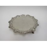 A Thomas Hannam silver calling card tray, London 1763, 18cm diameter, 240g