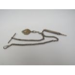 A silver watch chain with Albert, fob and telescopic pencil, 52g