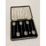 A set of six William Suckling Ltd silver coffee bean spoons, cased, Birmingham 1923