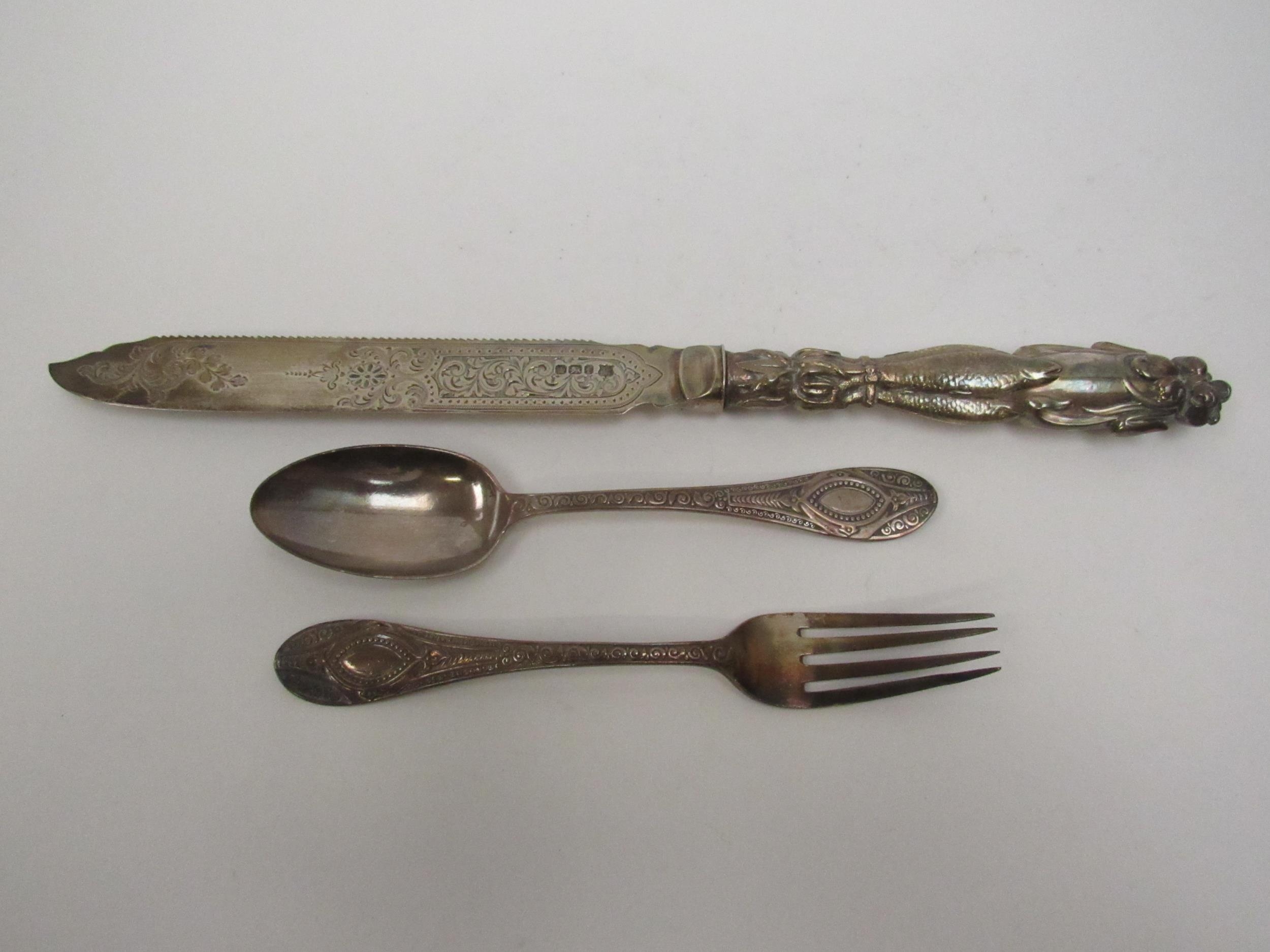 A Victorian Josiah Williams & Co. spoon set, Exeter 1876, case a/f and fish serving knife by - Image 2 of 2