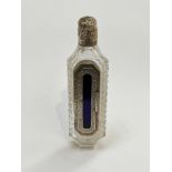 A Victorian cut glass scent bottle with Bristol blue glass and silver hinged compartment, maker