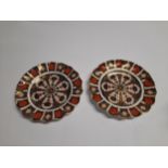 A pair of Royal Crown Derby 1128 Imari pattern frilled edge plates, 21.5cm diameter