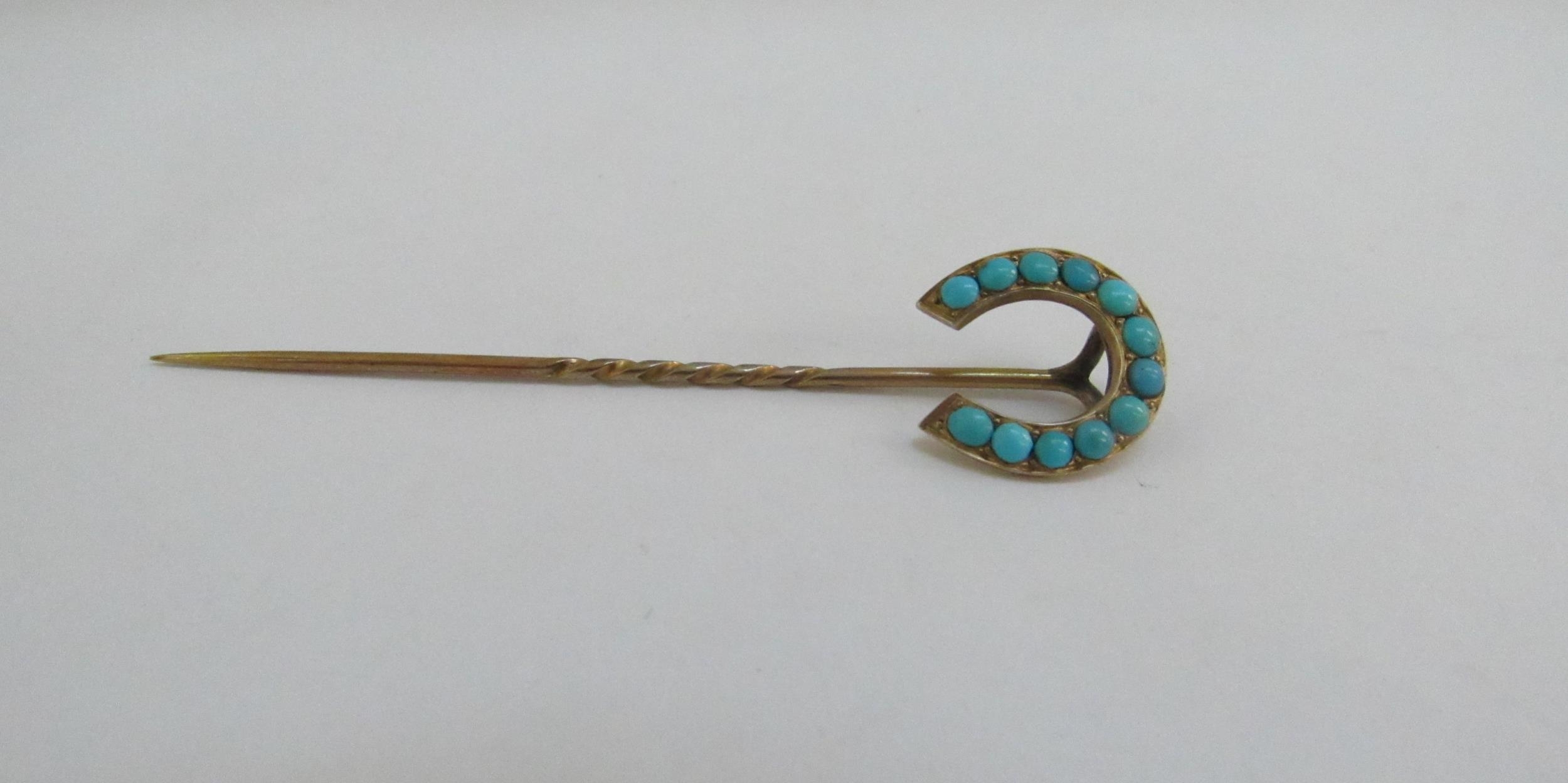 A Victorian gold and turquoise stickpin in box, unmarked - Image 2 of 2