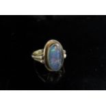 A 9ct gold ring set with an oval opal. Size K, 3.6g