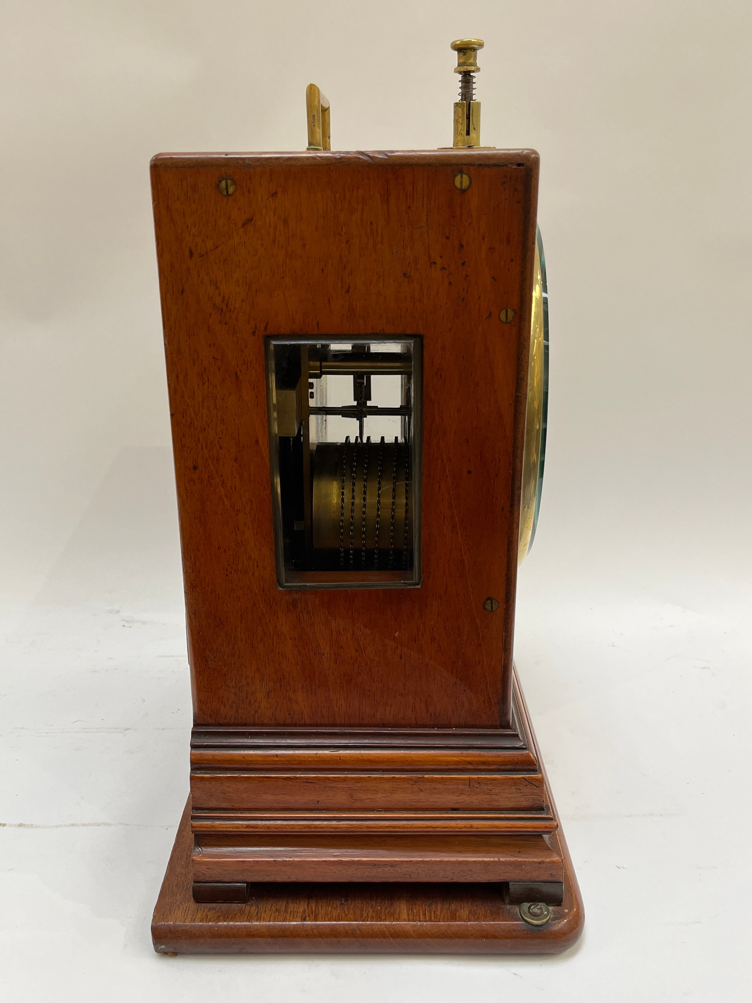 A Victorian watchman's shelf clock, dial marked Clerke, 1 Royal Exchange, London. Heavy brass - Image 5 of 6