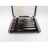 A set of six Harrison brothers silver handled tea knives, cased