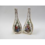 A pair of 19th Century slender neck vases, yellow floral panels a/f, 23cm tall