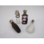 Four various scent bottles including wrythen form, one with snake wrapped design a/f