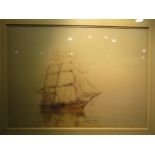 ARTHUR JOHN TREVOR BRISCOE (1873-1943): Watercolour painting of moored sail ship, 50cm x 72cm