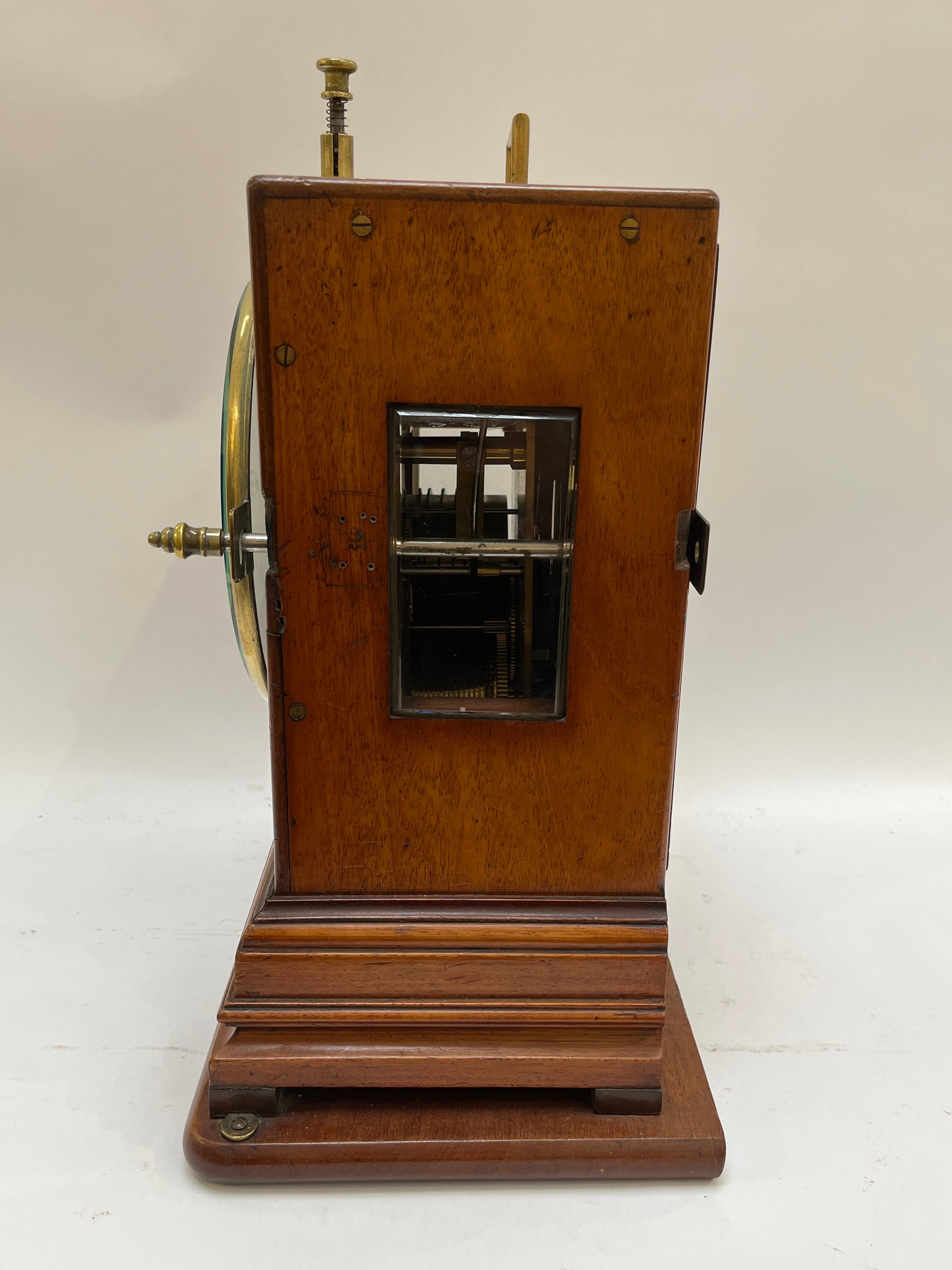 A Victorian watchman's shelf clock, dial marked Clerke, 1 Royal Exchange, London. Heavy brass - Image 2 of 6