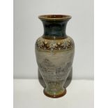 A large Doulton Lambeth vase decorated by Hannah Barlow, incised with horned cattle grazing on