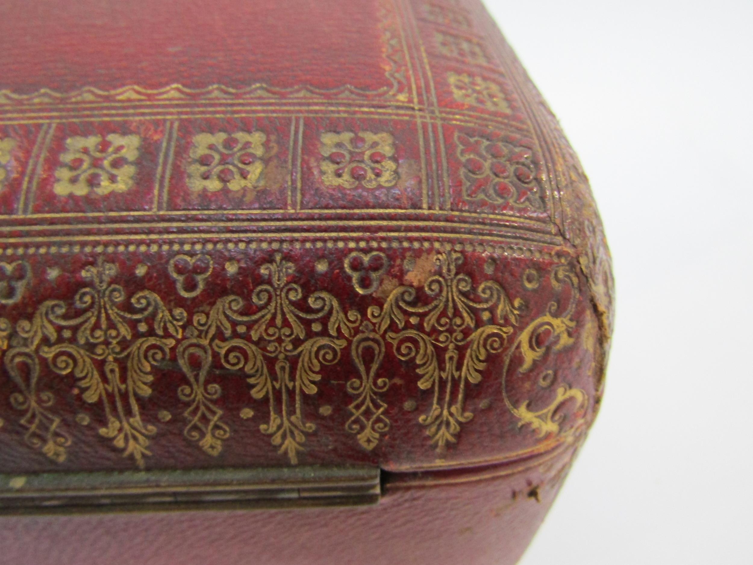 A 19th Century red leather casket with gilt tooled decoration to the exterior. With key. 27cm x 17cm - Image 12 of 22
