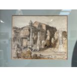 JOHN A. MALCOLM ALDRIDGE (1905-1983): An ink and watercolour of building entrance, Rome, 19cm x