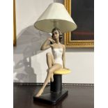 A Deco style figural table lamp base of lady in bathing suit, thought to be circa 1940s