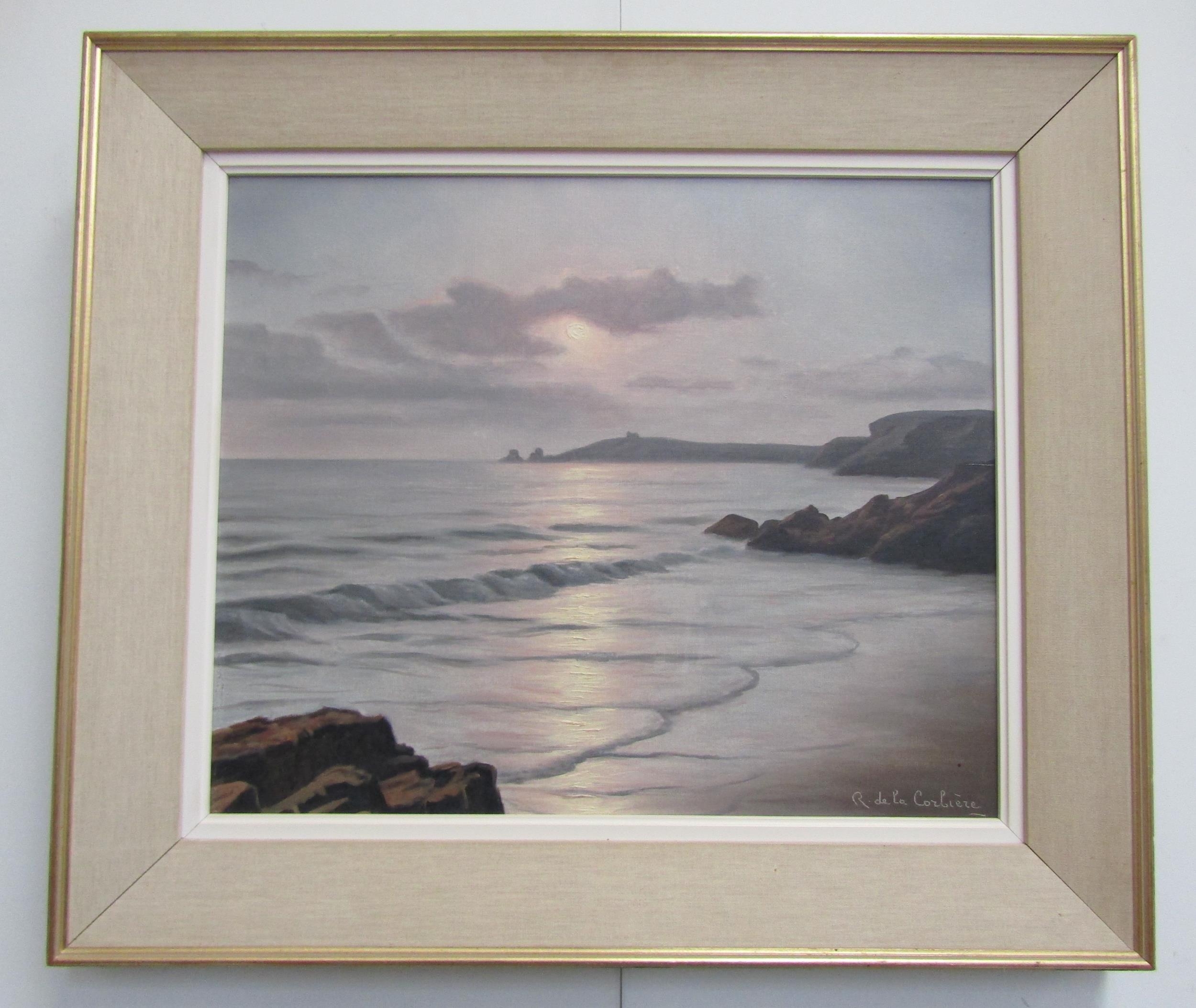 ROGER DE LA CORBIERE: 'Peaceful Evening' oil on canvas, 44cm x 53cm