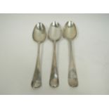 Three George III Hanoverian silver serving spoons with monogrammed handles, London 1740 by Thomas