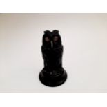 An FW & Co Victorian novelty inkwell as an owl, with coconut shell body, bronze head, tail and
