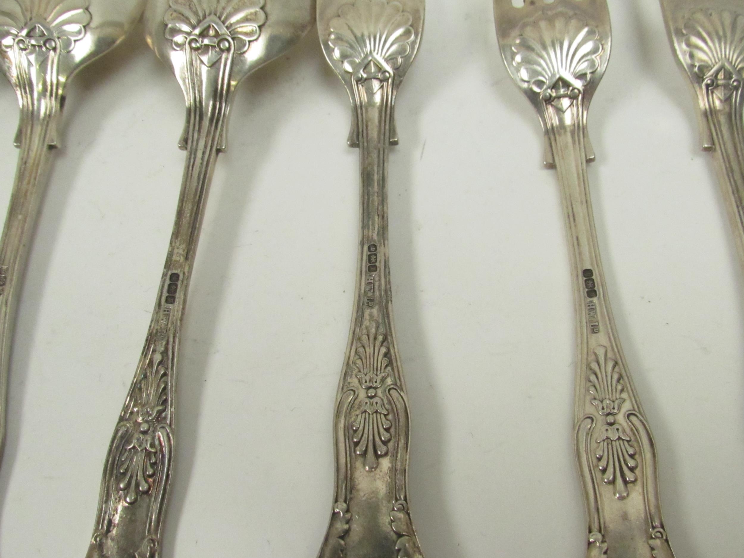 A set of six Henry Williamson Ltd Kings pattern spoons together with three forks all dated 1907, - Image 3 of 3