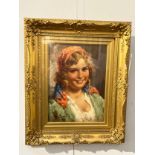 ANTONIO VALLONE (XX): An oil on board portrait ‘A Gypsy Girl’, signed, framed and glazed, 38.5cm x