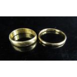 A 22ct gold wedding band. Size P and a 22ct gold wedding band. Size J/K, 4.9g