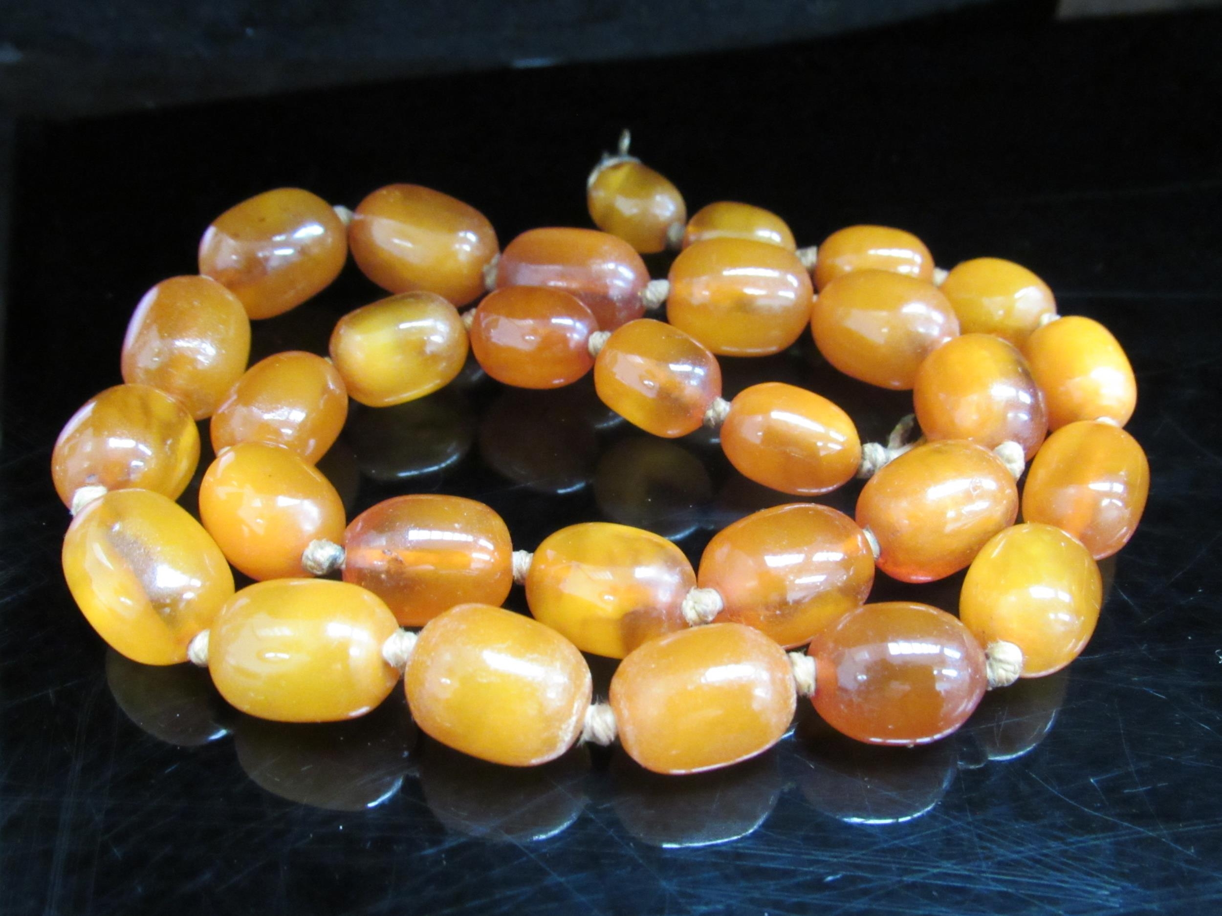 An amber bead necklace, 48cm long, 25.4g (clasp a/f) - Image 2 of 2