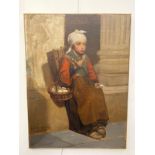 PAUL HAGELSTEIN (1825-1868): An oil on canvas of seated girl street seller, 57cm x 43cm, heavy