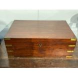 A George III mahogany campaign storage box with brass fittings and inset handles, 20cm x 57cm x 37cm