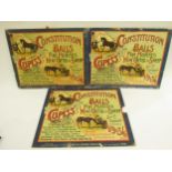 Three advertising shop show cards for Cupiss Constitution Balls For Horse Neat Cattle and Sheep, 14"