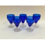 Five Georgian Bristol blue rummer glasses a/f