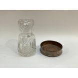 A silver wine coaster and crystal glass water jug and tumbler (2)