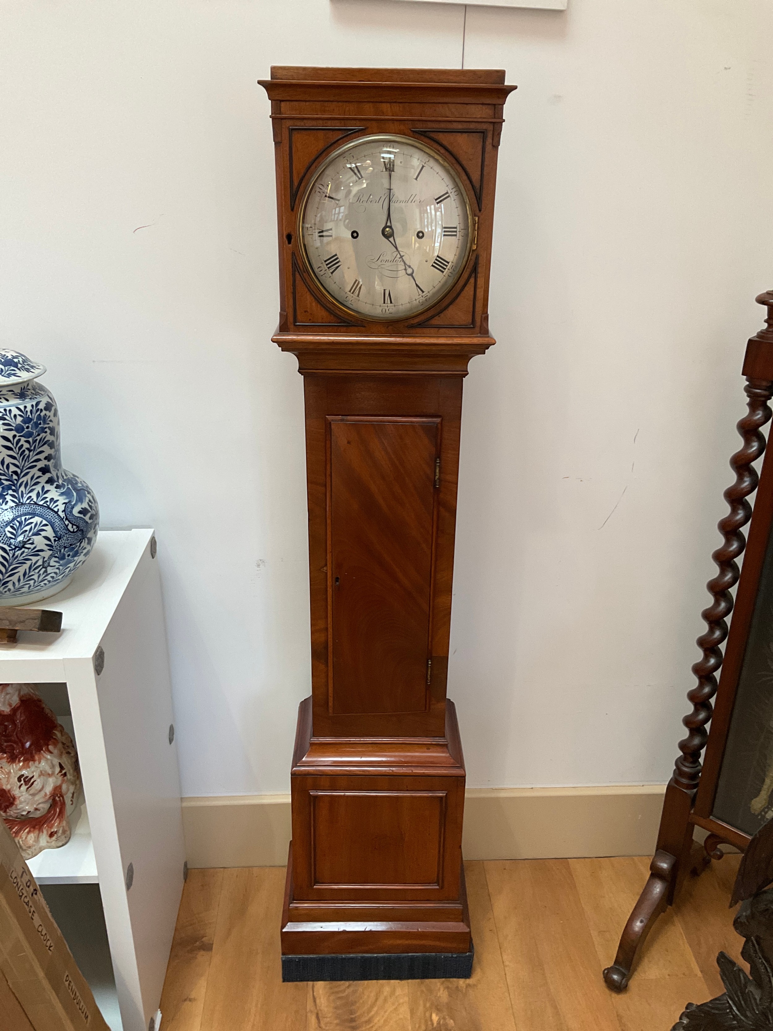 A Regency mahogany long case clock of small proportions by Robert Chandler of London, twin weight - Image 2 of 2