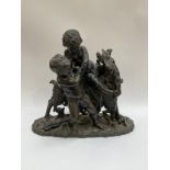 After Henri Picard (XIX): A bronze figural group depicting two cherubs with a goat, set on a