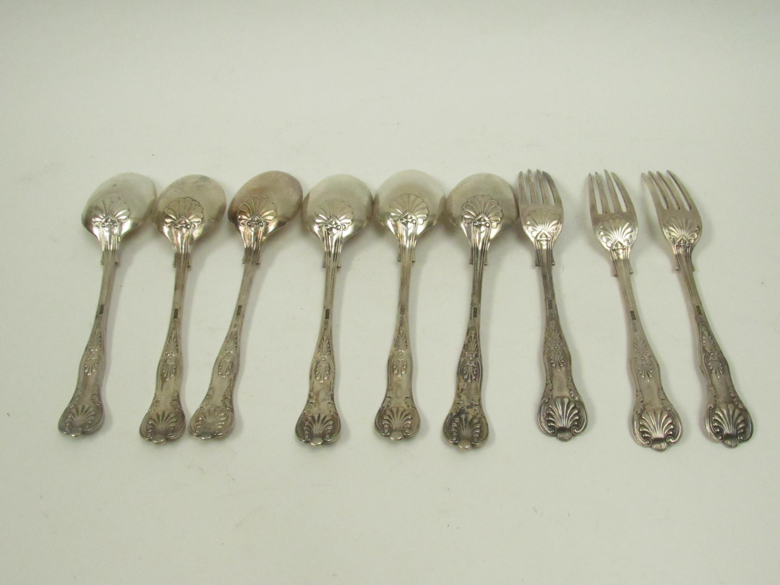 A set of six Henry Williamson Ltd Kings pattern spoons together with three forks all dated 1907, - Image 2 of 3