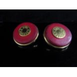 A pair of gold tone and leather HERMES clip earrings
