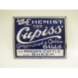 An enamel sign "Ask Your Chemist for Cupiss Constitution & Cough Balls" 15" x 12", from Diss Print