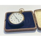 A 9ct gold pocket watch, enamelled dial with Roman numerals, second subsidiary dial, the inner