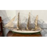 A 20th Century hand-built model of the Tall Ship Danmark, 57cm x 102cm