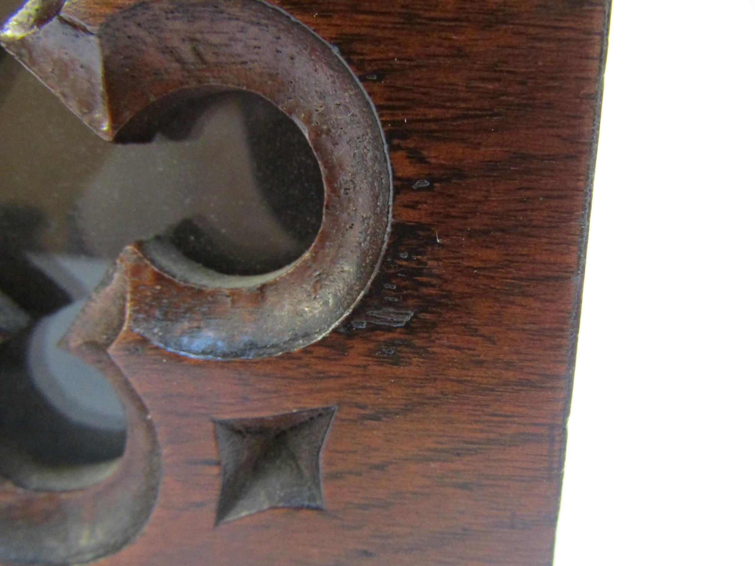 A Victorian carved hardwood letter box, the lid with 'Answered' and 'Unanswered' brass plaques and - Image 12 of 14