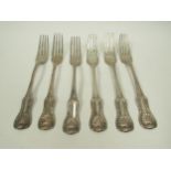 Six Scottish Mitchell & Russell Glasgow silver Kings Hourglass large forks, 1819. Two forks slightly