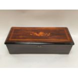 Large table-top musical box, late 19th/early 20th Century, lacquered wooden case, lid with