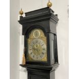 A late 18th Century ebonised long case clock, Markwick Markham, London, one mount loose