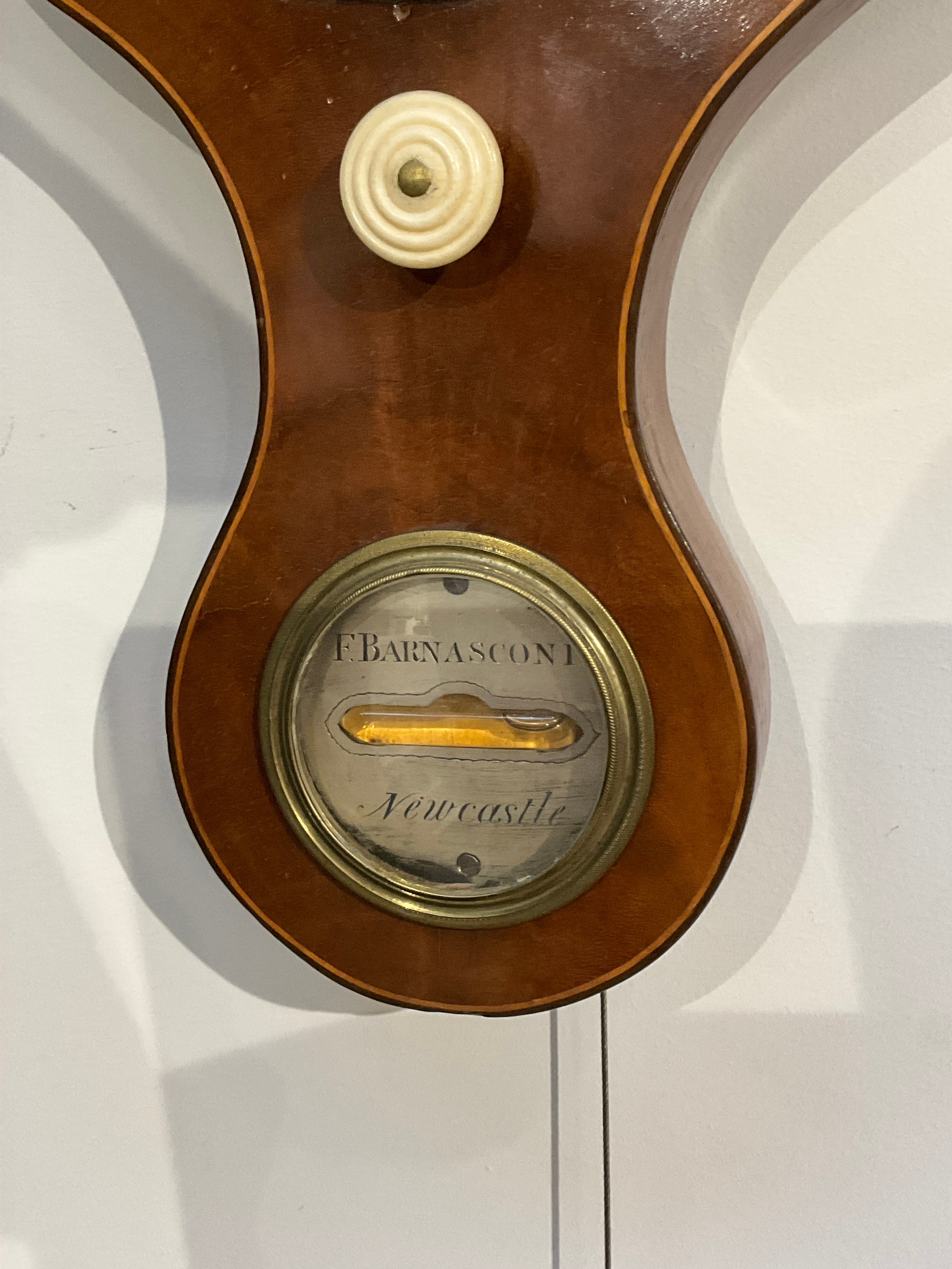 A 19th Century F.Bamasconi of Newcastle banjo barometer with thermometer and level, ivory license - Image 2 of 2