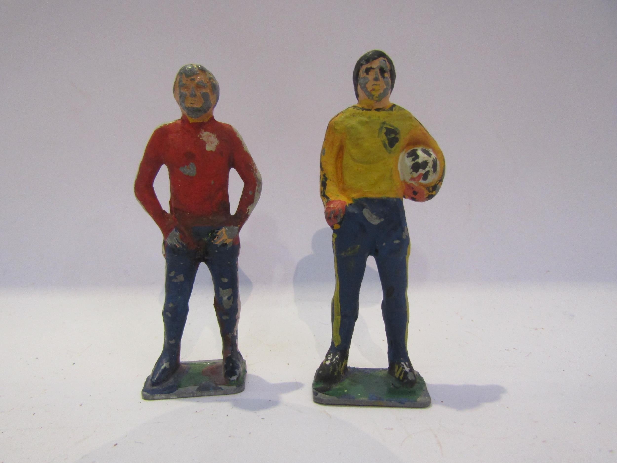 Two Keymen painted lead figures of footballers to include Gordon Banks and Bobby Moore