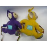 Two Teletubbies backpacks, Tinkywinky and LaLa