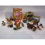 A collection of wind up plastic toys, a carded Mr Blobby Fun Figure and small group of diecast