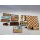 Assorted games including Dominoes, Chess, Bezique, treen shakers etc