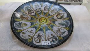 A large hand painted horoscope plate by Eder Gnunden St/35, 35 cm diameter/. Collect only.