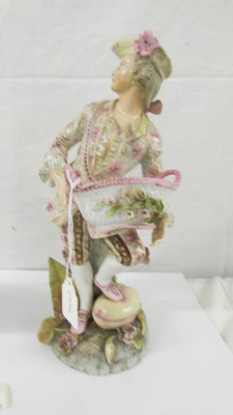 A pair of 19th century porcelain figurines, 11" tall, no damage or visible signs of repair. - Image 6 of 9