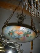 A floral design 'fly catcher' lamp shade. 35cm diameter, in good condition. Collect only.